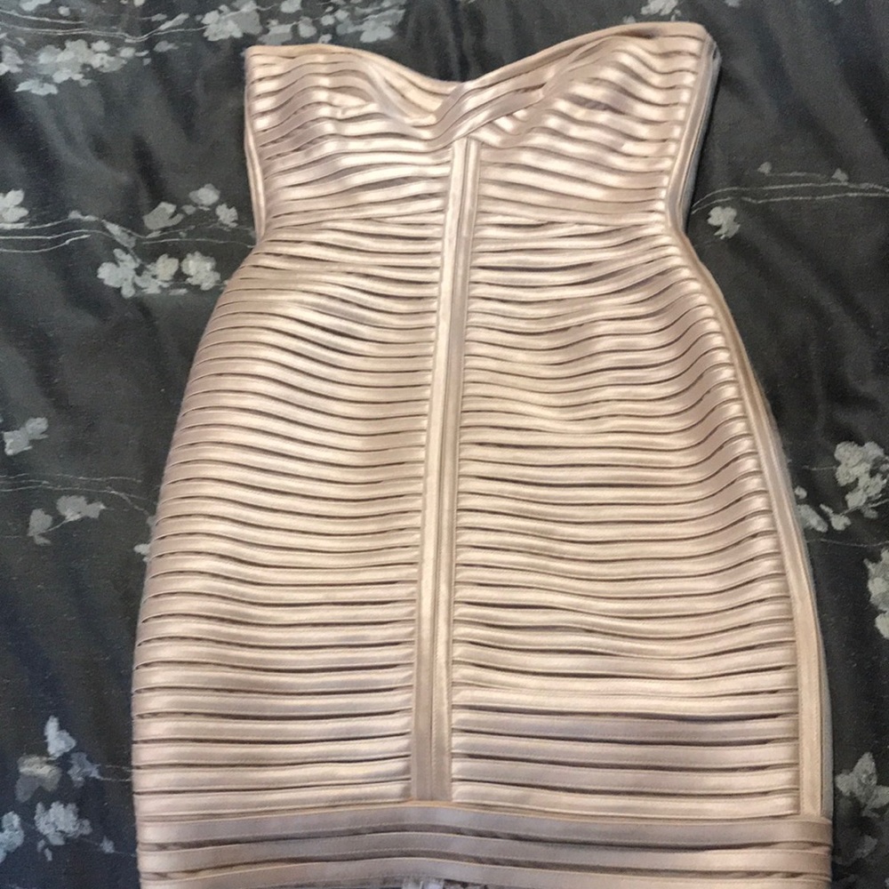 BCBGMaxazria Bandage Dress!  Beautiful champagne colored dress.